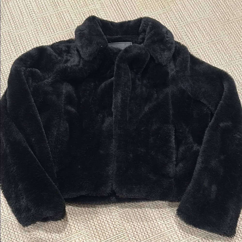 Blank NYC Kids Black Faux Fur Jacket Size Small